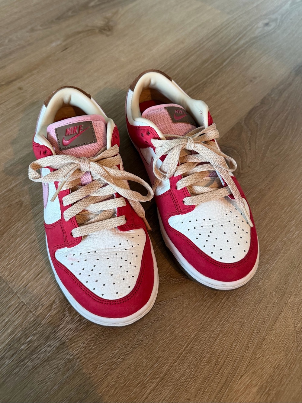 Nike Dunk Low Red, Pink & White Leather Sneakers - Picture 2 of 6